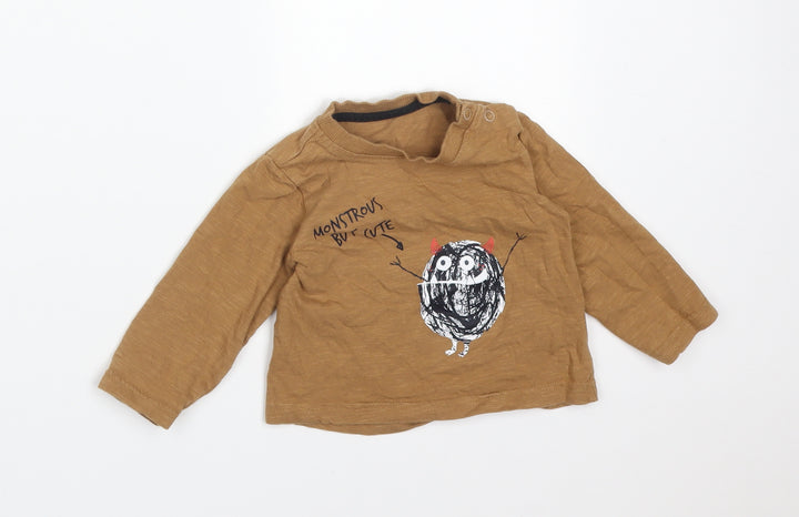 Nutmeg Baby Brown  Cotton Basic T-Shirt Size 9-12 Months Round Neck  - MONSTROUS BUT CUTE