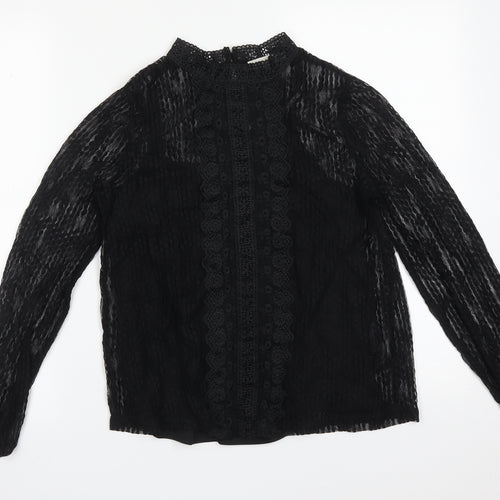 Oasis Womens Black Polka Dot Polyamide Basic T-Shirt Size M Mock Neck