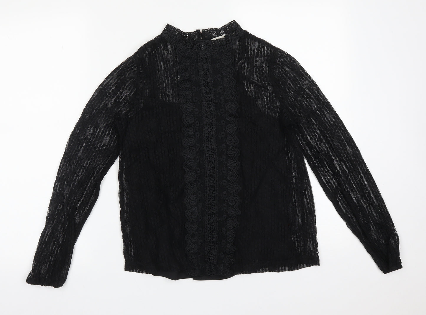 Oasis Womens Black Polka Dot Polyamide Basic T-Shirt Size M Mock Neck