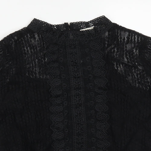 Oasis Womens Black Polka Dot Polyamide Basic T-Shirt Size M Mock Neck