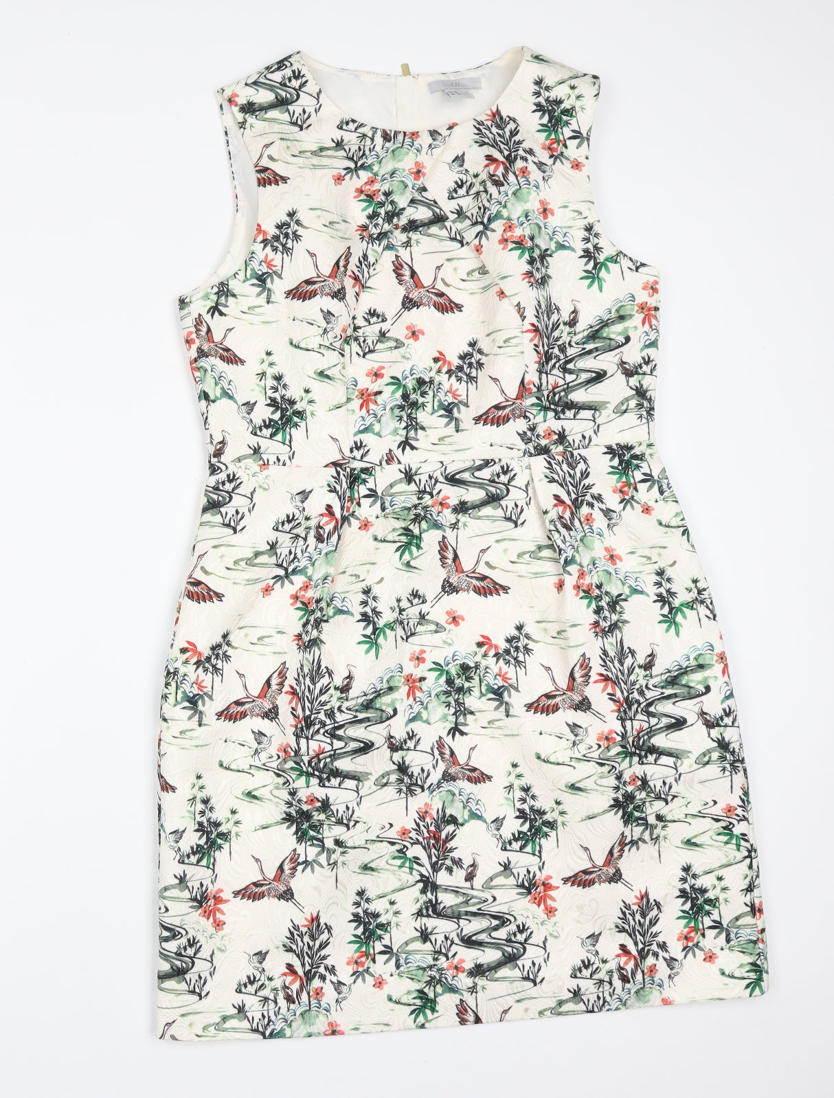 H&M Womens Multicoloured Floral Polyester Fit & Flare  Size 12  Round Neck