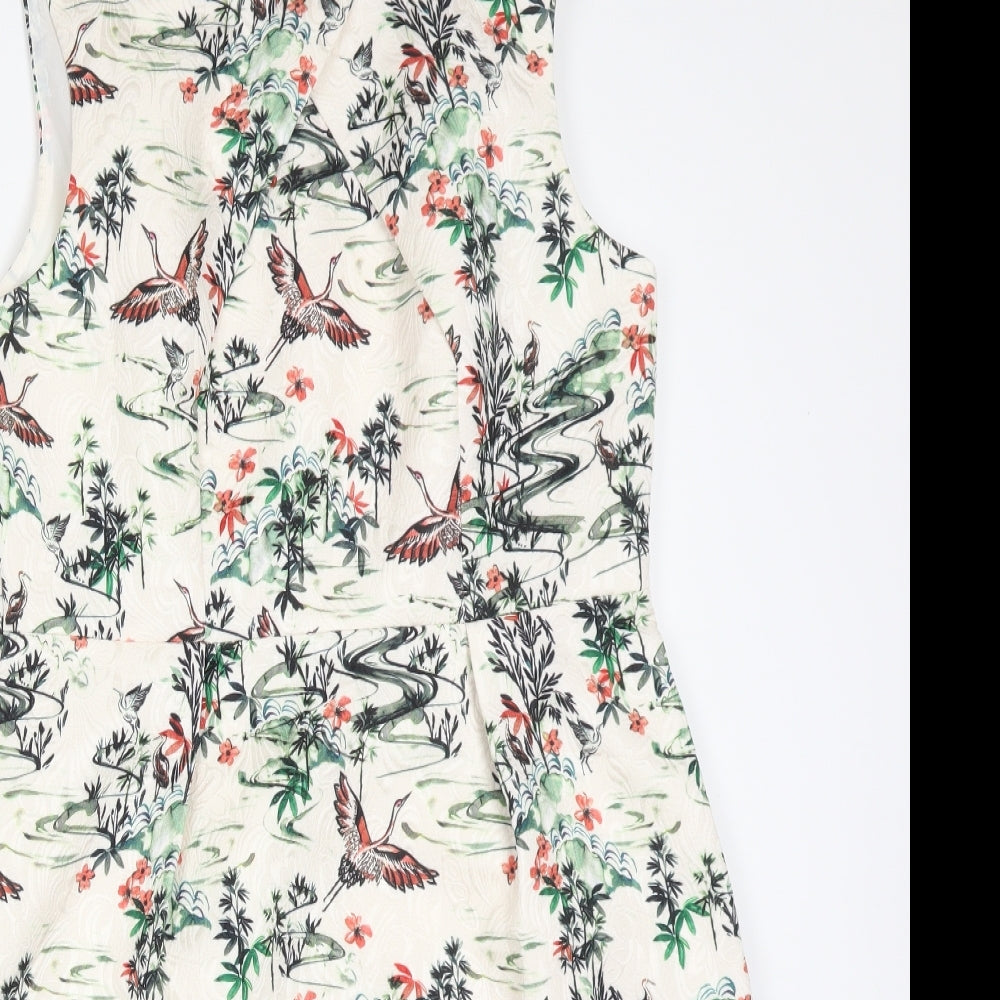 H&M Womens Multicoloured Floral Polyester Fit & Flare  Size 12  Round Neck