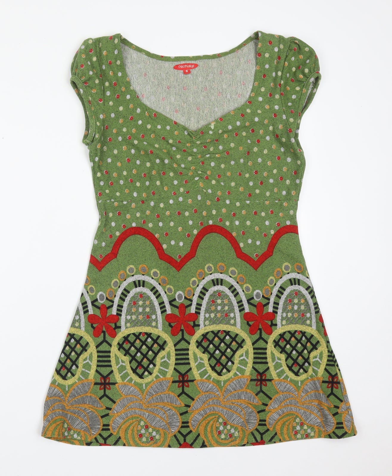 Couture Womens Multicoloured Polka Dot Polyester Fit & Flare  Size 8  V-Neck