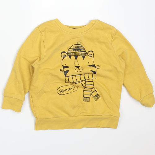George Baby Yellow  Cotton Basic T-Shirt Size 18-24 Months Crew Neck  - TIGER