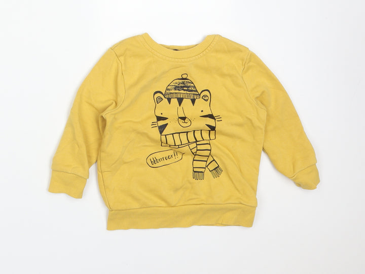 George Baby Yellow Cotton Basic T-Shirt Size 18-24 Months Crew Neck - TIGER