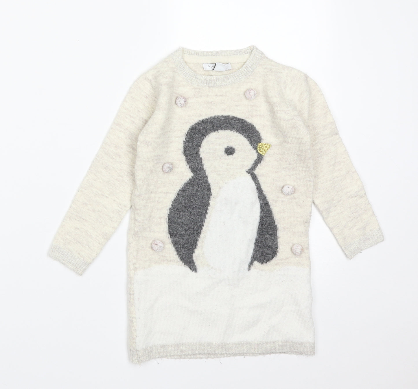 Primark Girls Beige  Acrylic Pullover Sweatshirt Size 3-4 Years   - PENGUIN