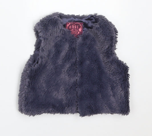 Front view of Primark girls’ purple gilet jacket, size 36, months