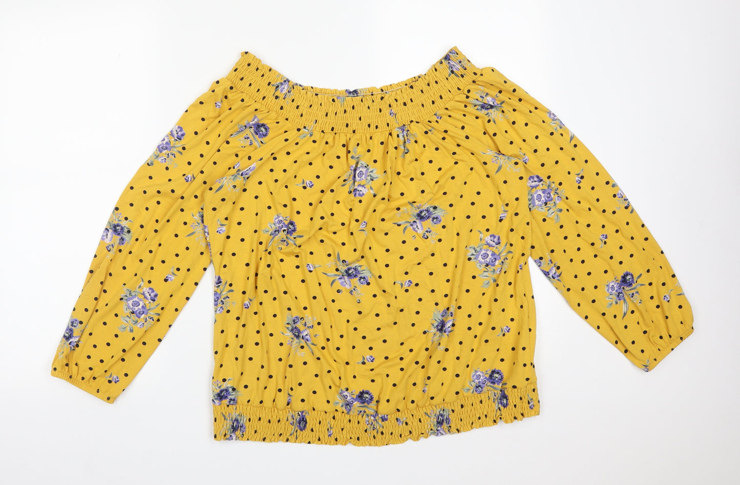 BONMARCHE Womens Yellow Polka Dot Viscose Basic T-Shirt Size 18 Off the Shoulder