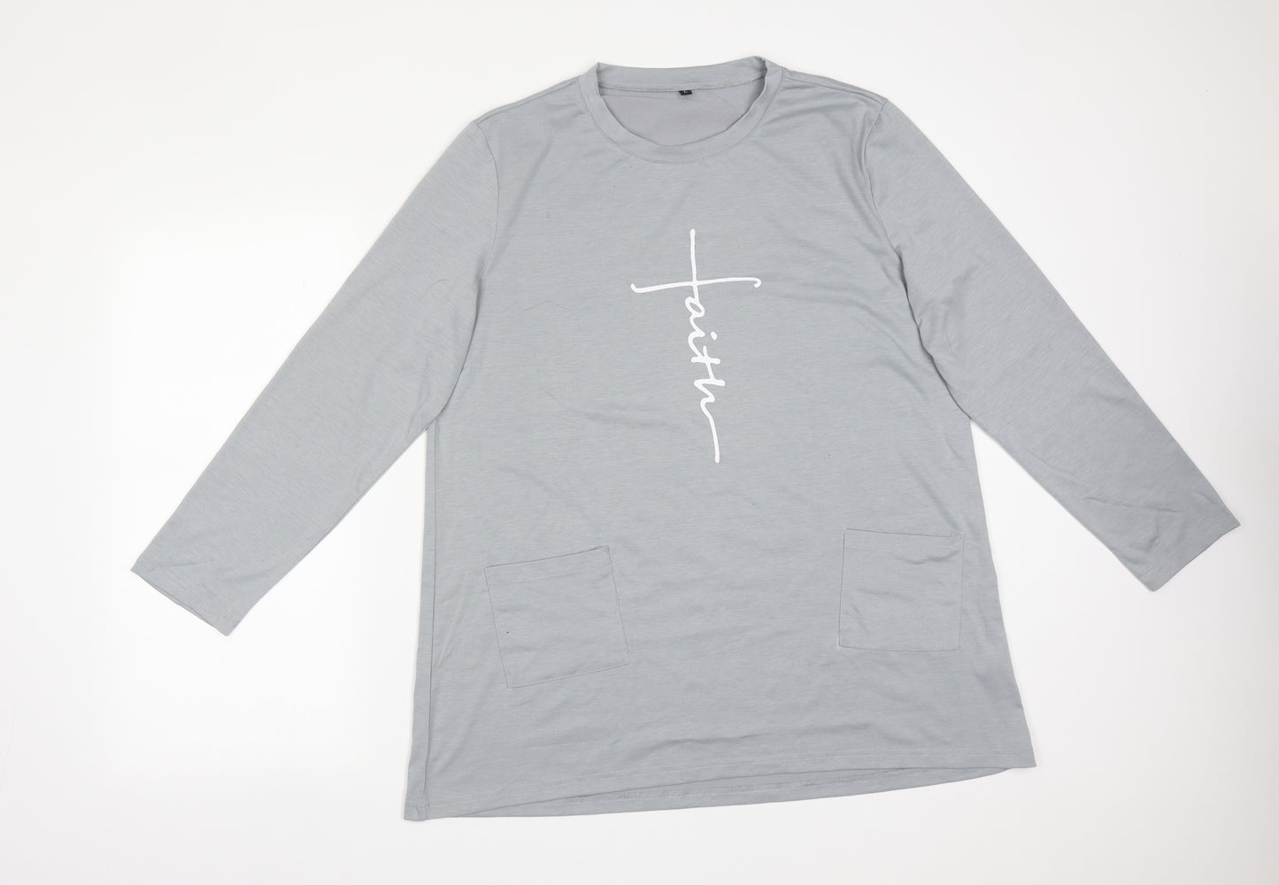 Preworn Womens Grey  Polyester Basic T-Shirt Size L Round Neck - FAITH