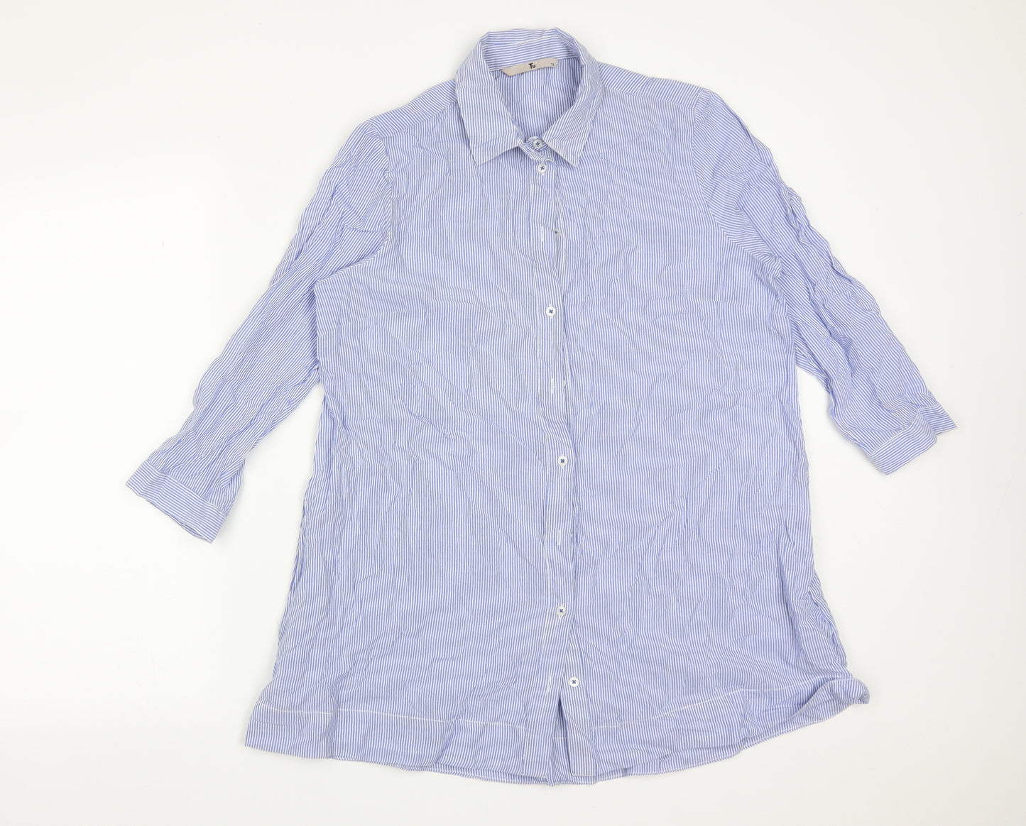 TU Womens Multicoloured Striped Cotton Basic Button-Up Size 12 Collared