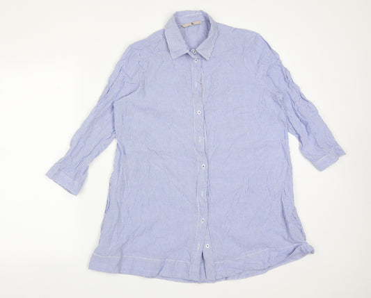 Front view of Tu women’s multicoloured striped cotton basic button-up, size UK 12, collared