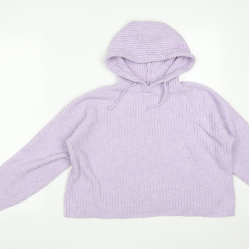 New Look Womens Purple Striped Acrylic Pullover Hoodie Size S