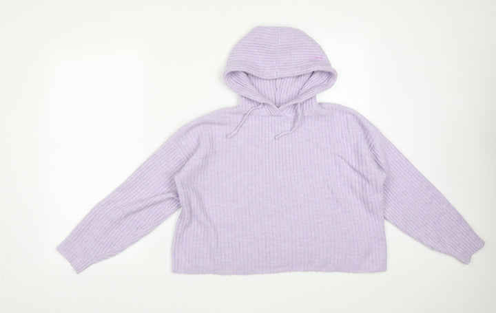 New Look Womens Purple Striped Acrylic Pullover Hoodie Size S