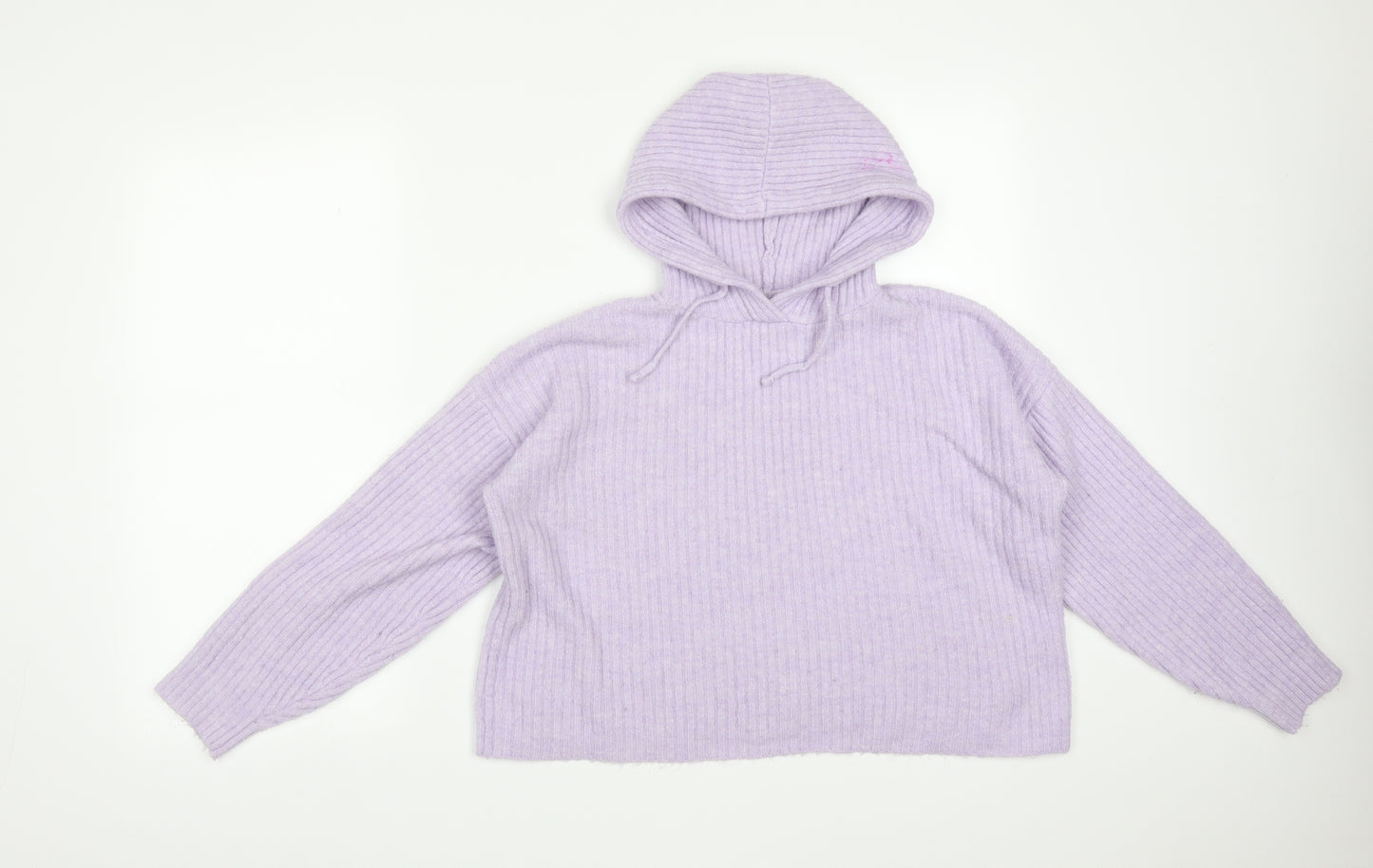 New Look Womens Purple Striped Acrylic Pullover Hoodie Size S