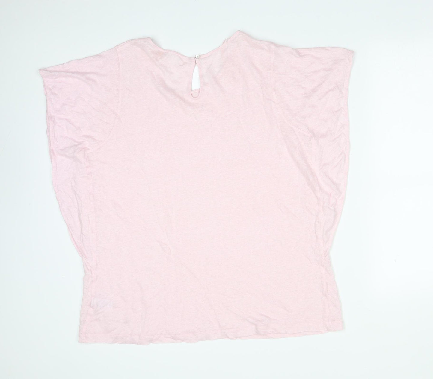 John Lewis Womens Pink  Linen Basic T-Shirt Size 18 Round Neck