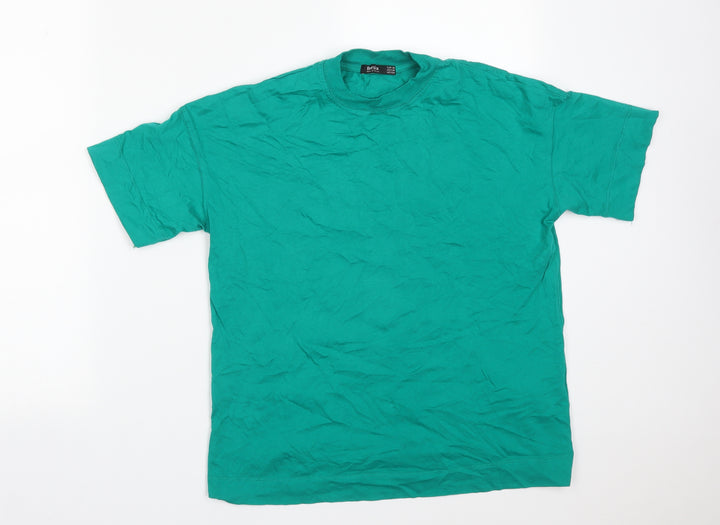 Bershka Womens Green Cotton Basic T-Shirt Size XS Round Neck