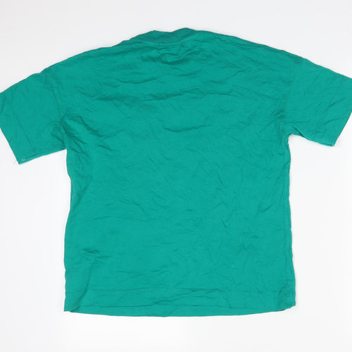 Bershka Womens Green  Cotton Basic T-Shirt Size XS Round Neck
