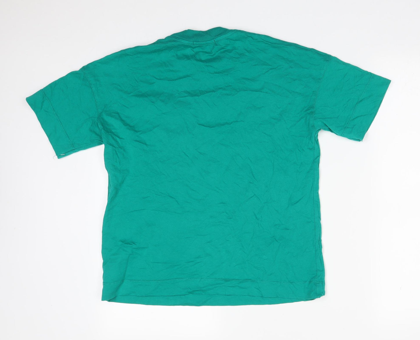 Bershka Womens Green  Cotton Basic T-Shirt Size XS Round Neck