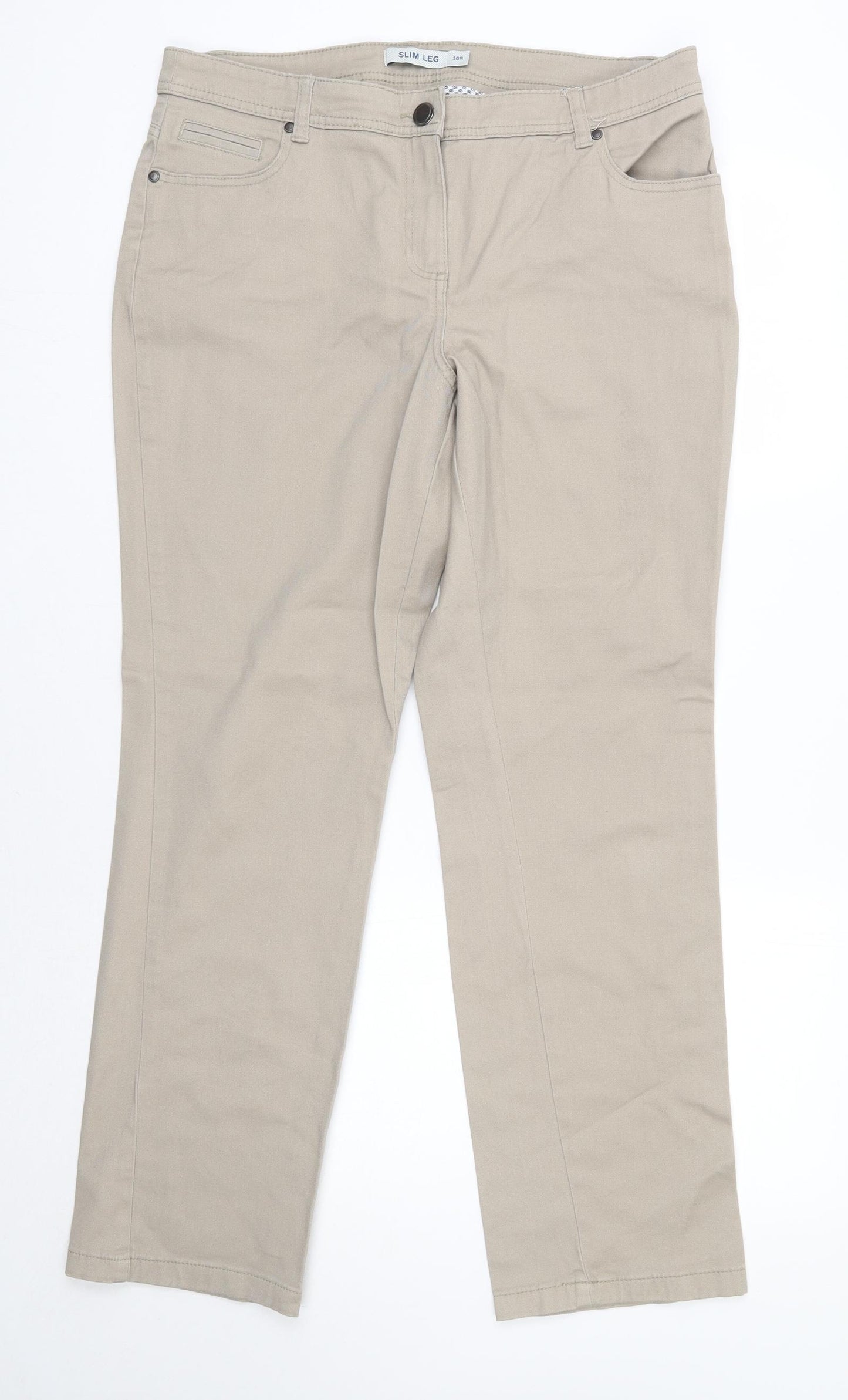 Debenhams Womens Beige  Cotton Straight Jeans Size 16 L30 in Slim