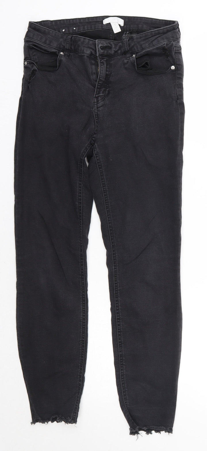 H&M Womens Black Cotton Skinny Jeans Size 12 L26 in Regular