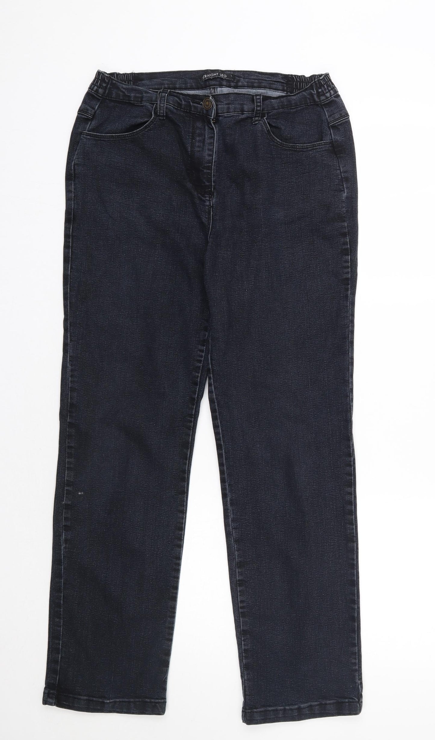 Preworn Womens Black  Cotton Straight Jeans Size 12 L28 in Regular