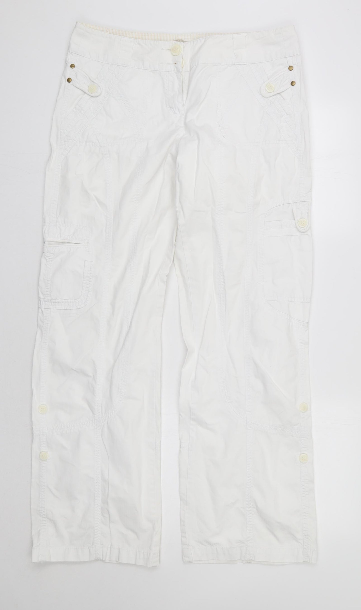 NEXT Womens White  Cotton Trousers  Size 14 L32 in Regular  - Long