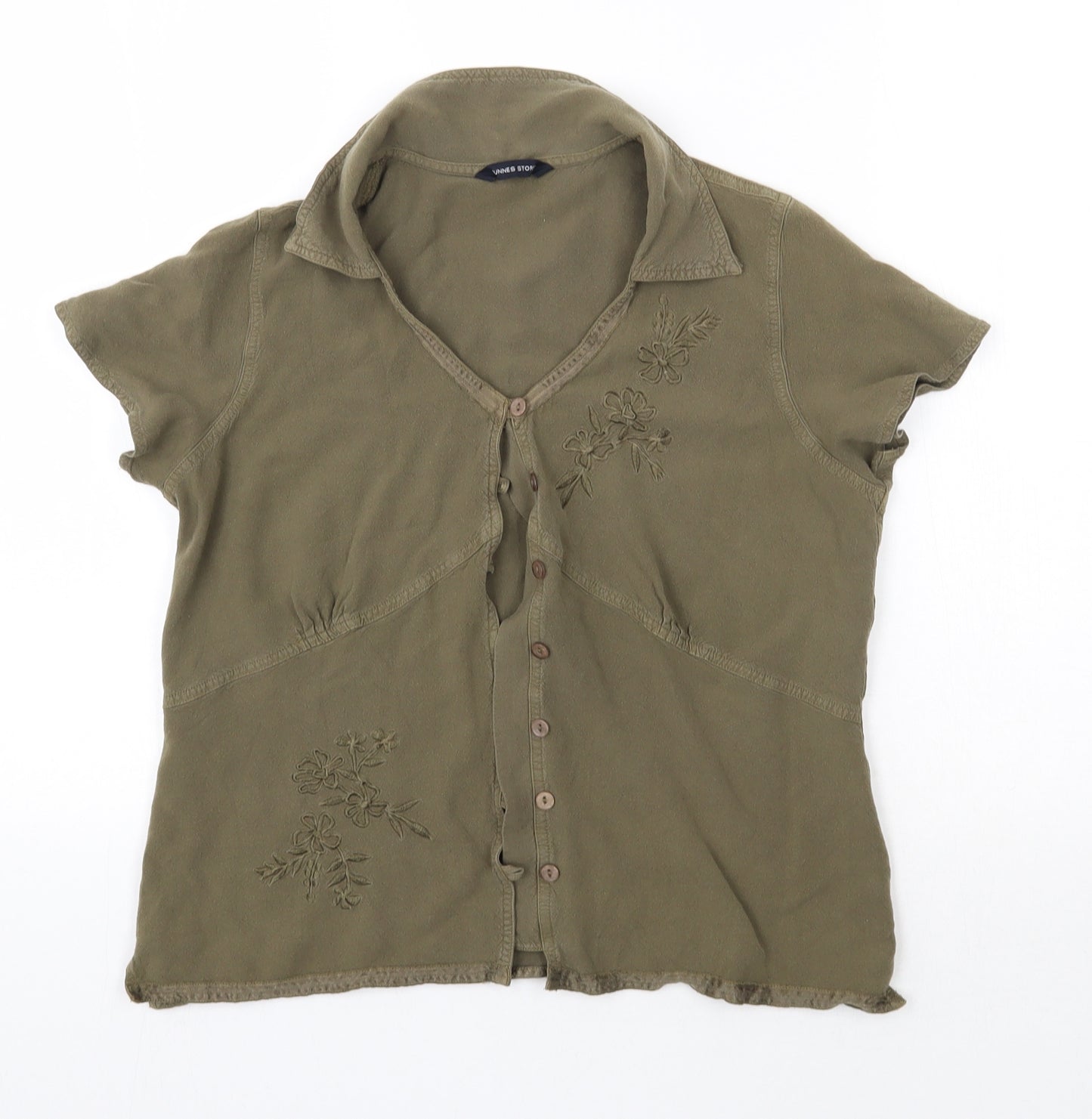 Dunnes Stores Womens Green  Viscose Basic Button-Up Size 16 Collared