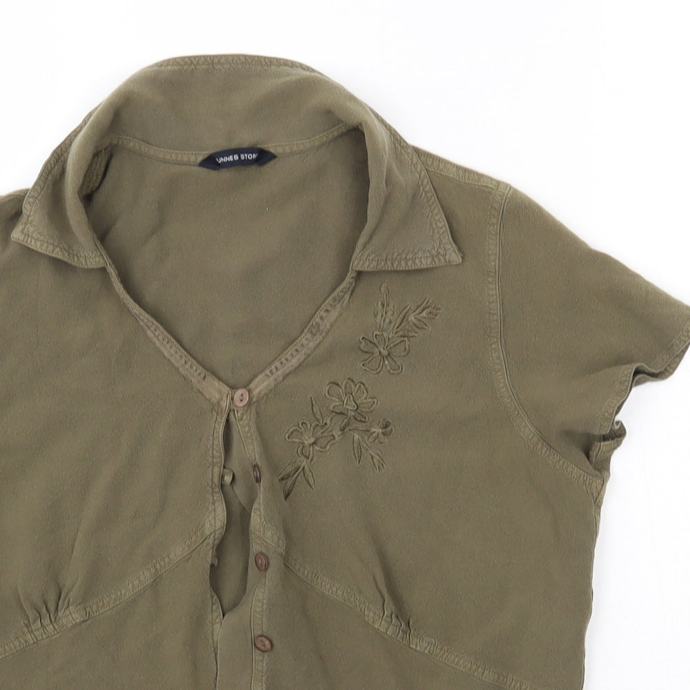 Dunnes Stores Womens Green  Viscose Basic Button-Up Size 16 Collared