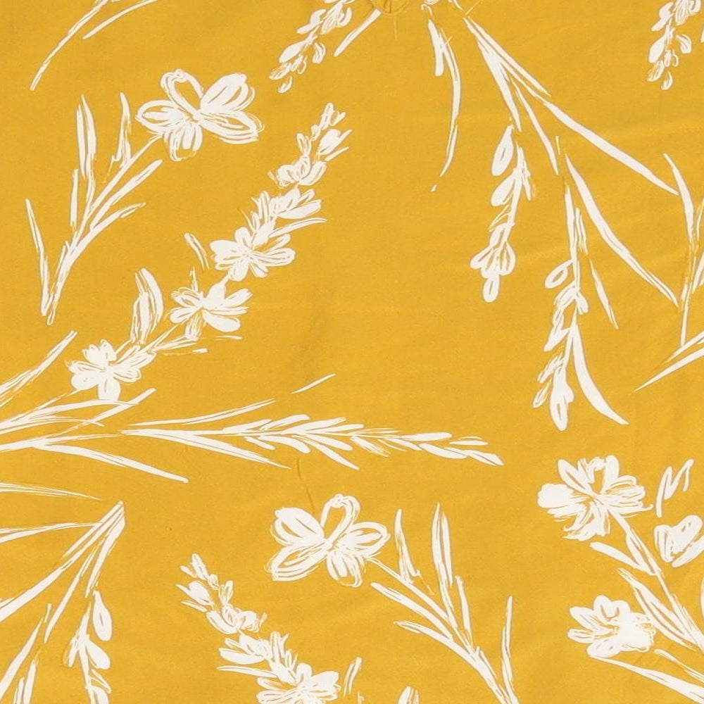New Look Womens Yellow Floral Viscose Basic Blouse Size 14 Round Neck