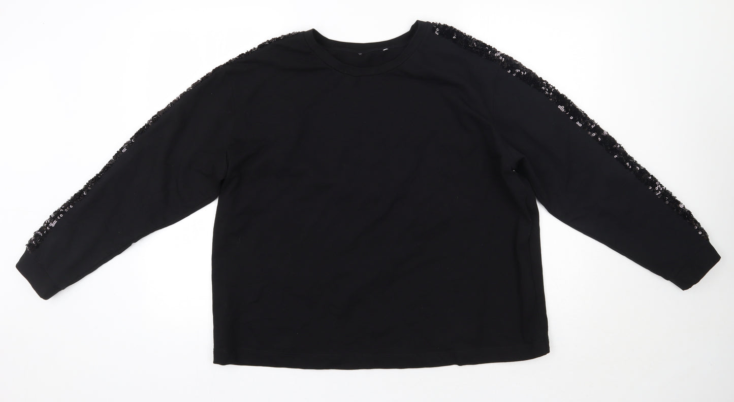 TU Womens Black Round Neck  Cotton Pullover Jumper Size 18