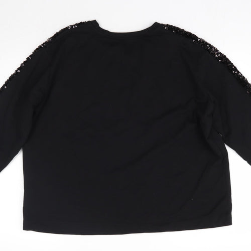 TU Womens Black Round Neck  Cotton Pullover Jumper Size 18