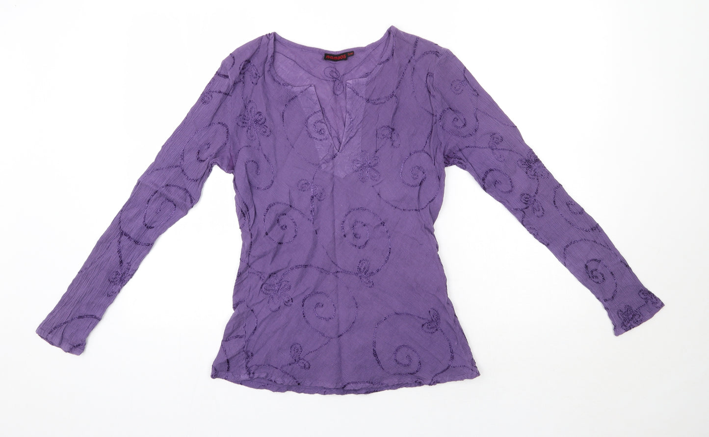 Nomaos Womens Purple  100% Cotton Basic Blouse Size S V-Neck