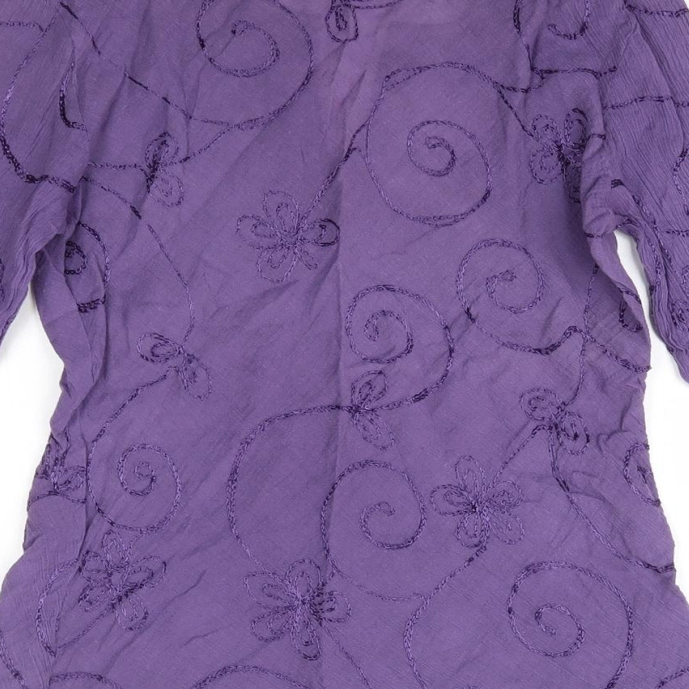 Nomaos Womens Purple  100% Cotton Basic Blouse Size S V-Neck