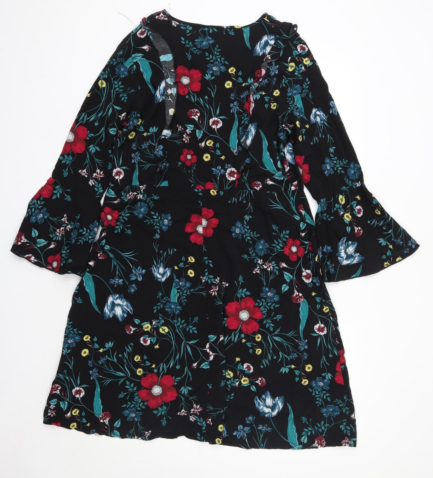 Peacocks Womens Black Striped Viscose A-Line  Size 16  Round Neck