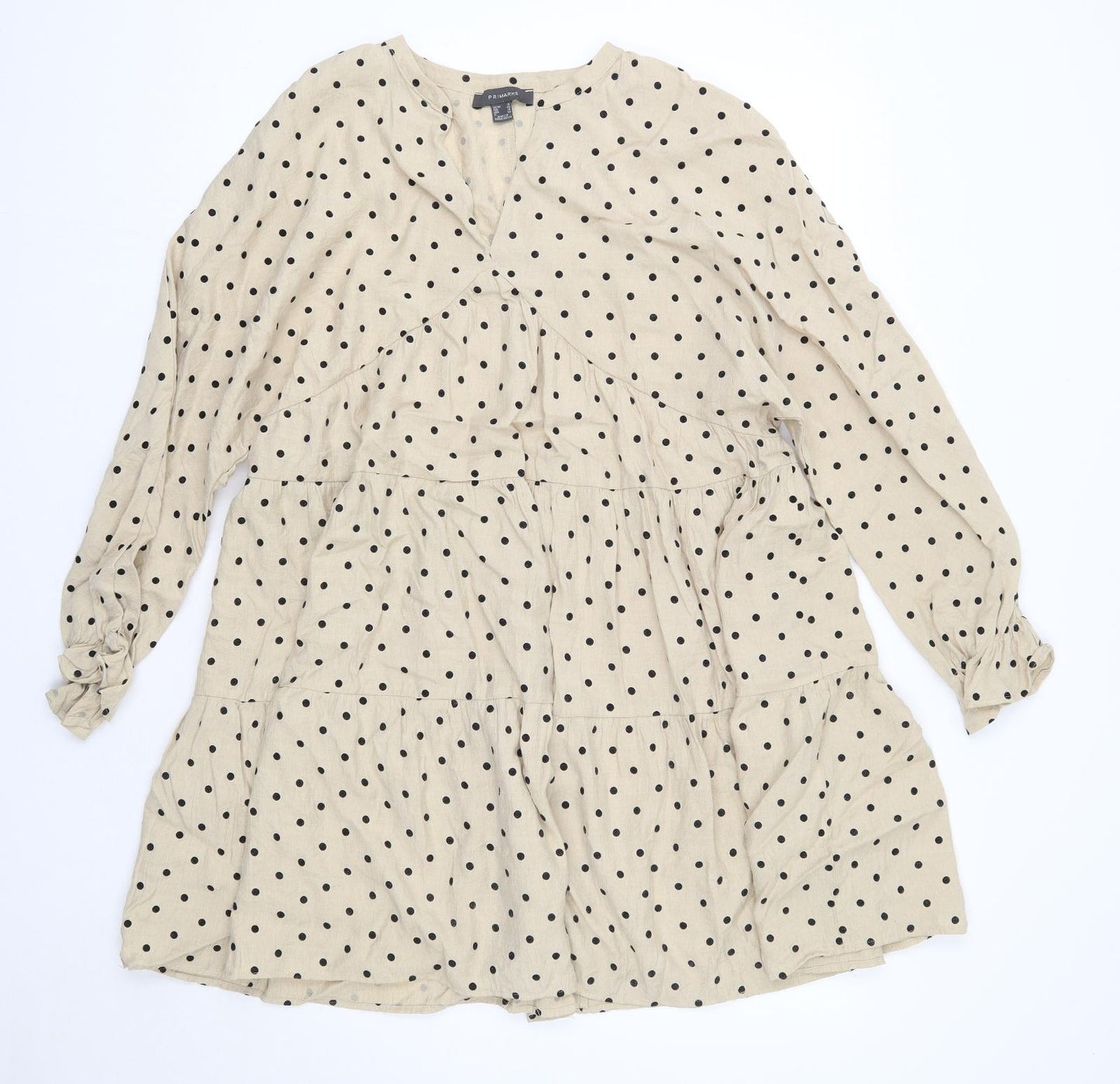 Primark Womens Beige Polka Dot Viscose A-Line  Size 18  Round Neck