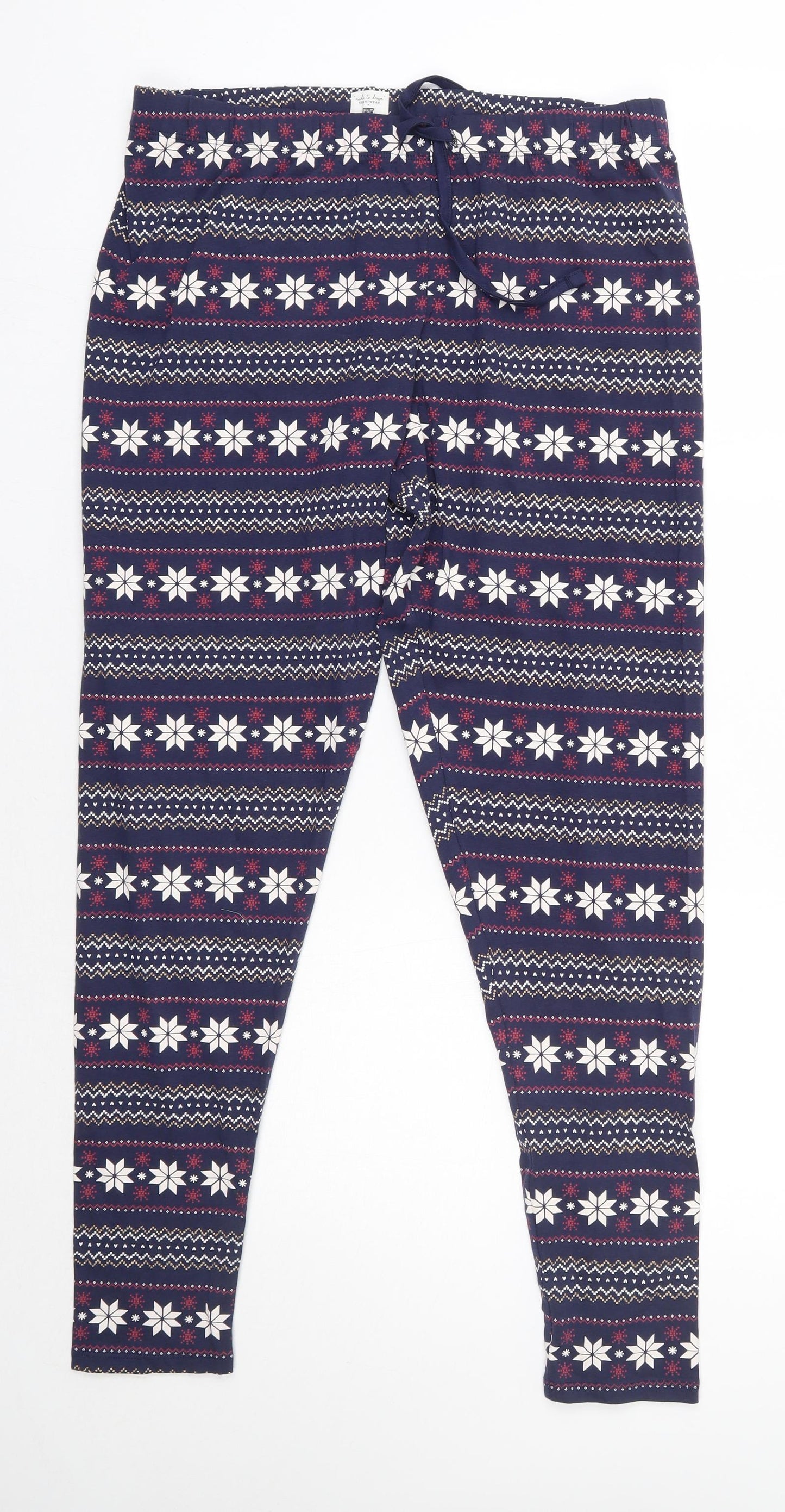 F&F Womens Multicoloured Solid Cotton Top Pyjama Pants Size 16