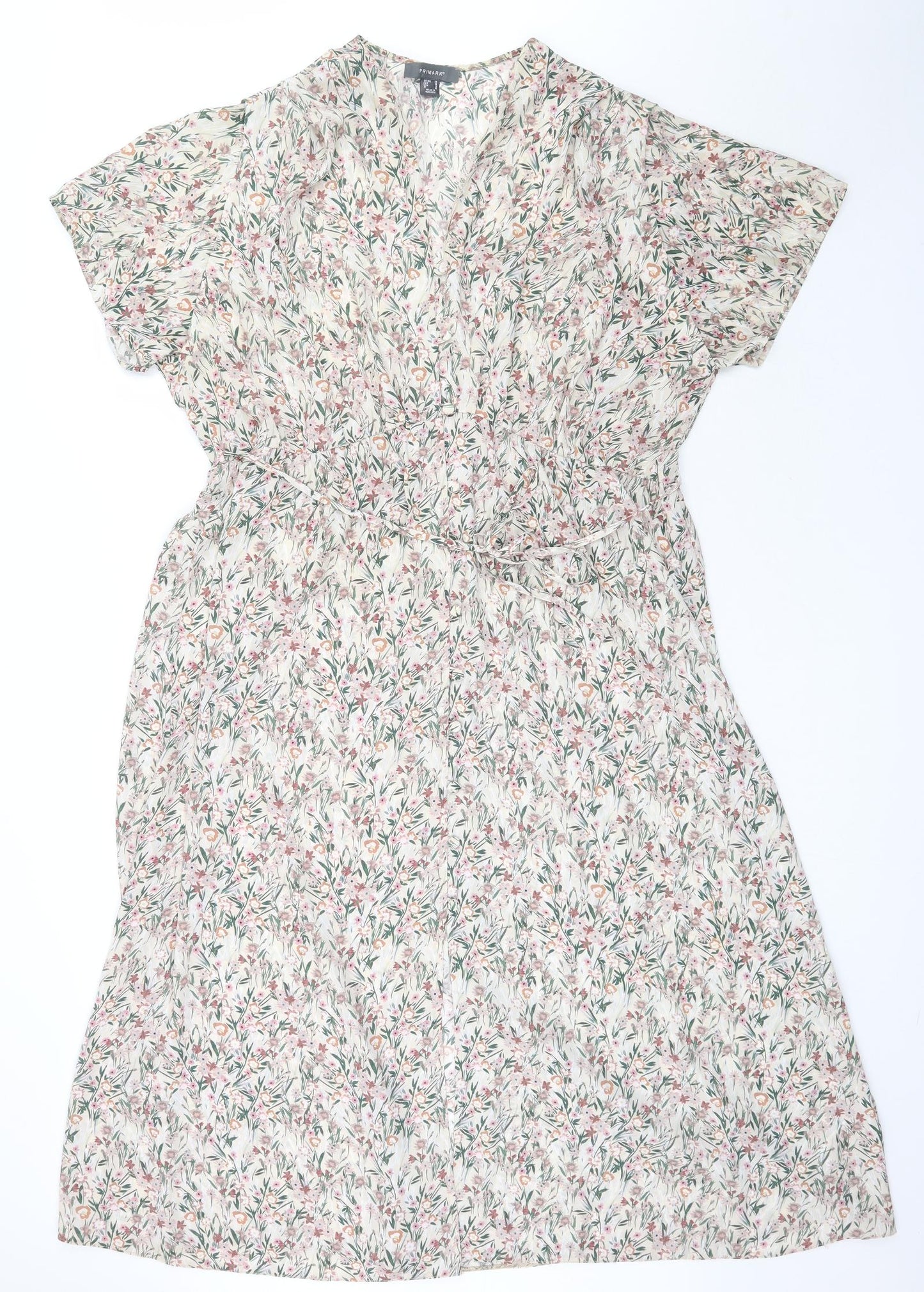 Primark Womens Beige Floral Polyester Maxi  Size 20  V-Neck Button