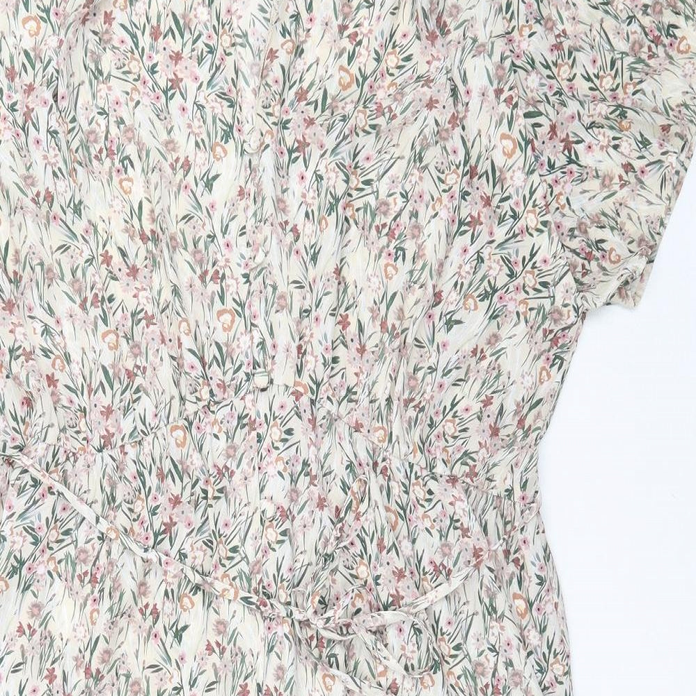 Primark Womens Beige Floral Polyester Maxi  Size 20  V-Neck Button