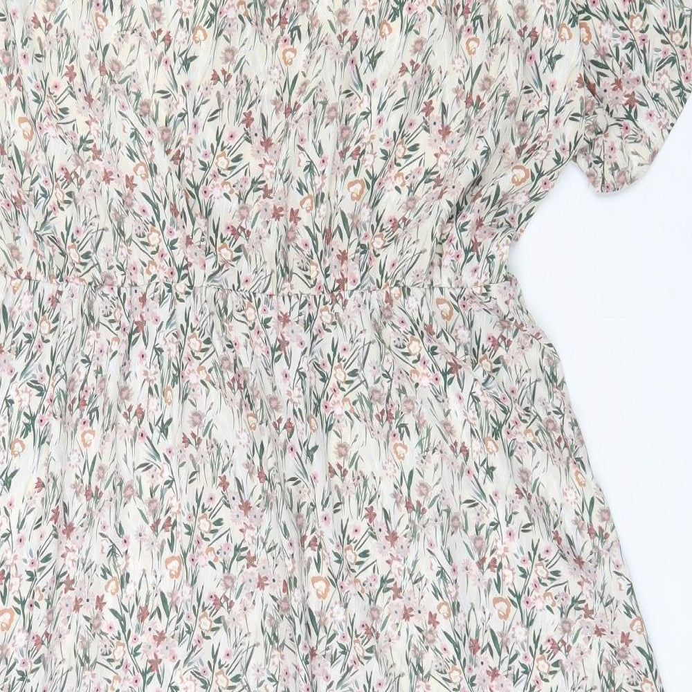 Primark Womens Beige Floral Polyester Maxi  Size 20  V-Neck Button