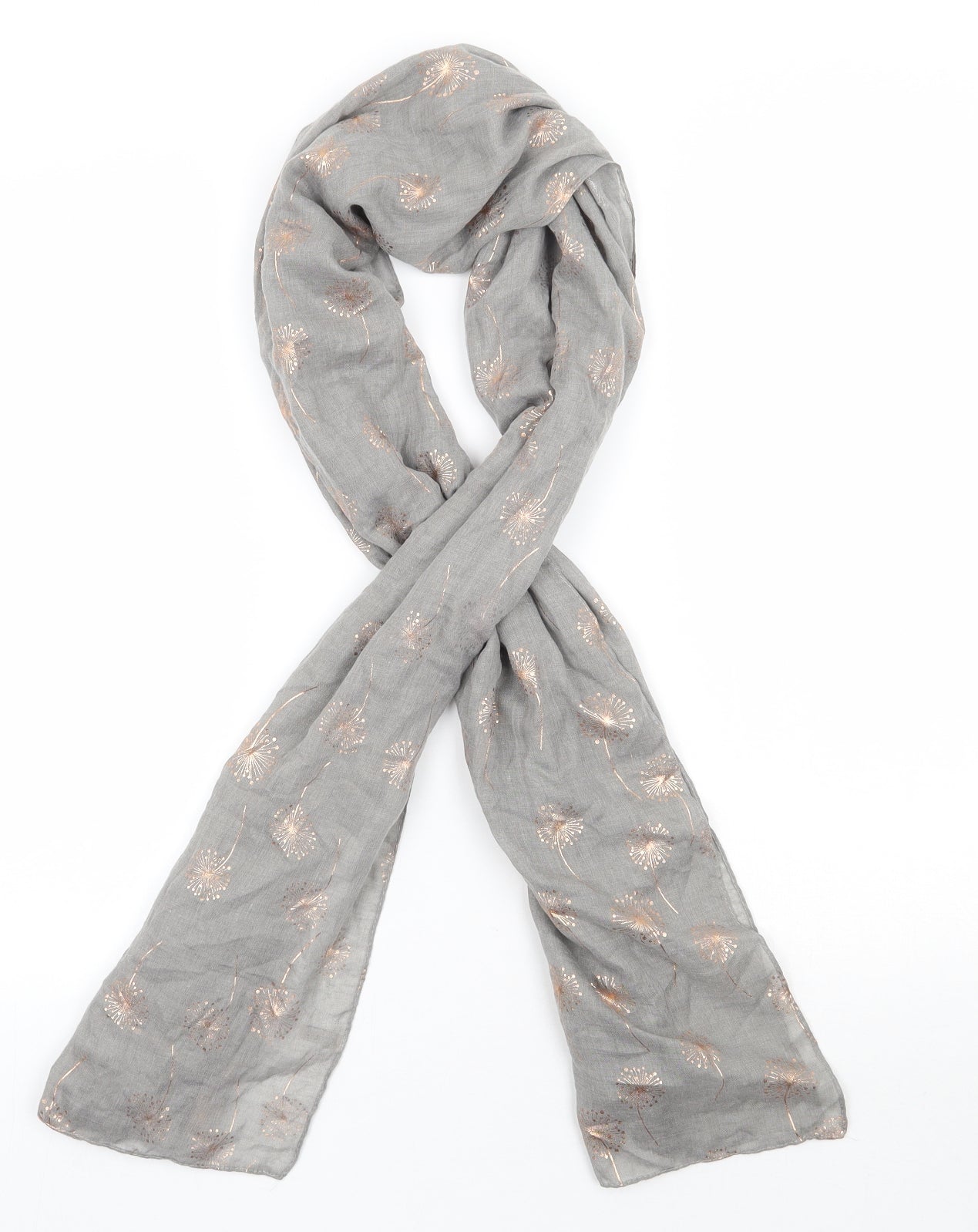 Preworn Womens Grey Floral Polyester  Scarf    - Rose Gold Detail