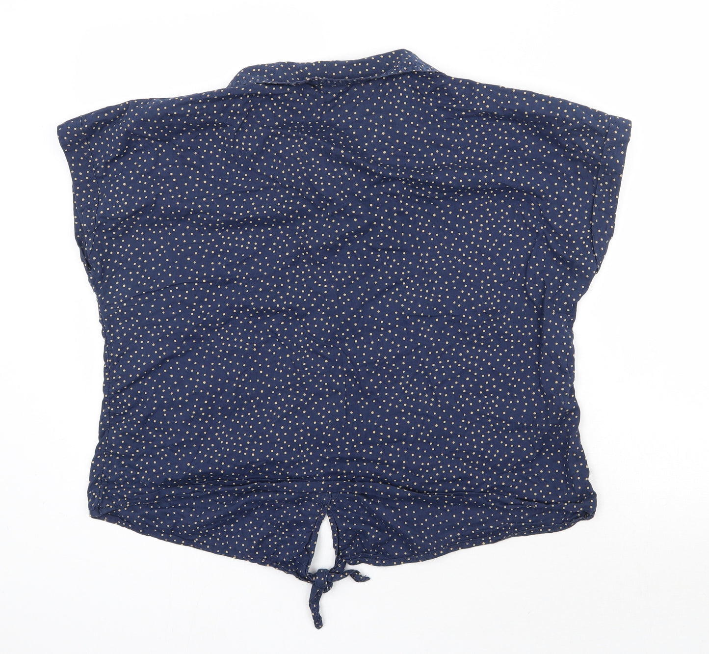 Marks and Spencer Womens Blue Polka Dot 100% Cotton Cropped Button-Up Size 16 Round Neck - Tie Detail
