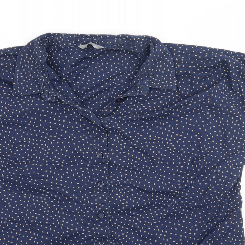 Marks and Spencer Womens Blue Polka Dot 100% Cotton Cropped Button-Up Size 16 Round Neck - Tie Detail