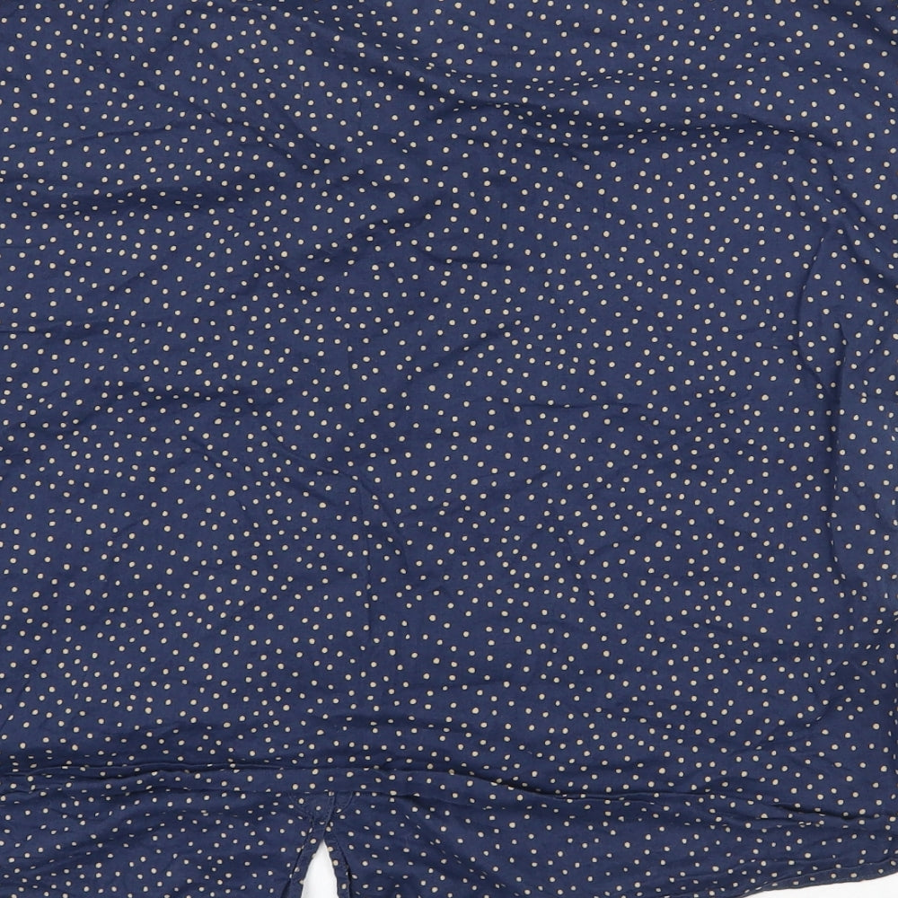 Marks and Spencer Womens Blue Polka Dot 100% Cotton Cropped Button-Up Size 16 Round Neck - Tie Detail