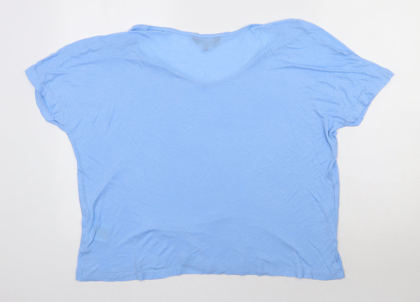 Brave Soul Womens Blue  Viscose Basic T-Shirt Size M Scoop Neck