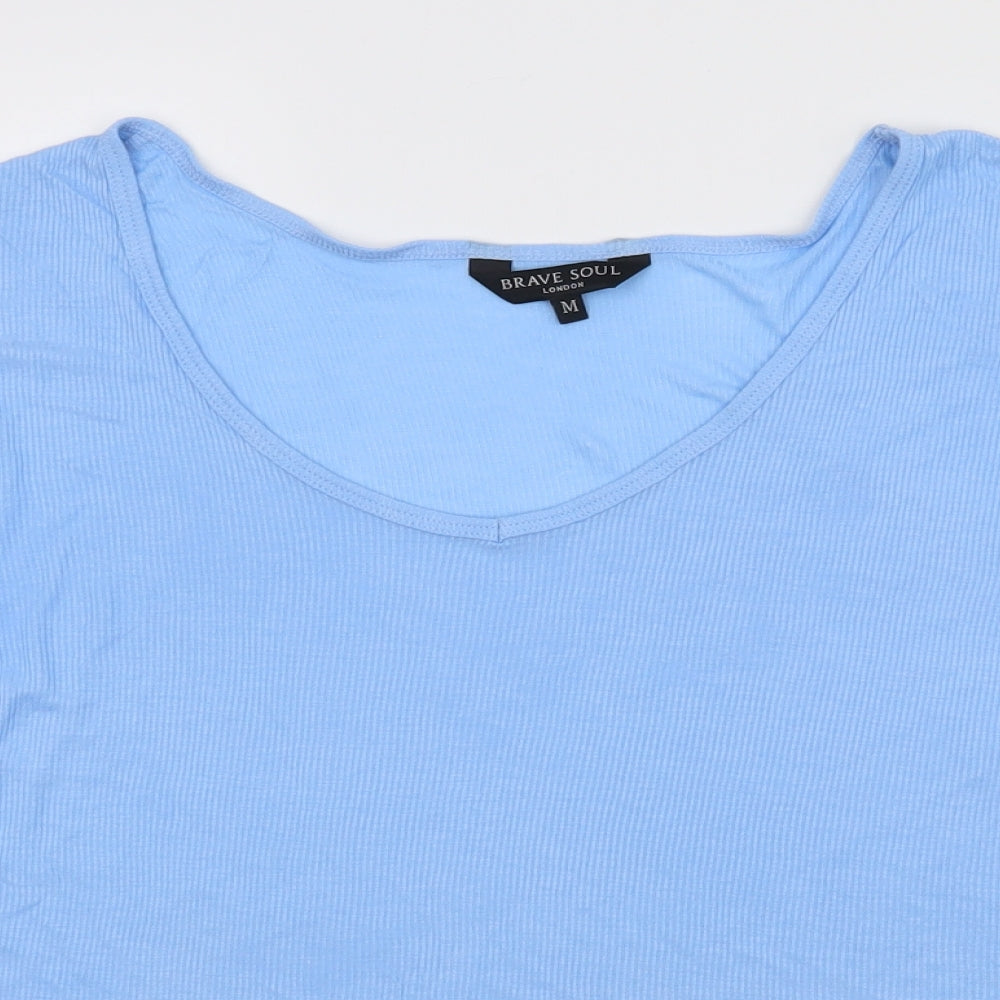 Brave Soul Womens Blue  Viscose Basic T-Shirt Size M Scoop Neck
