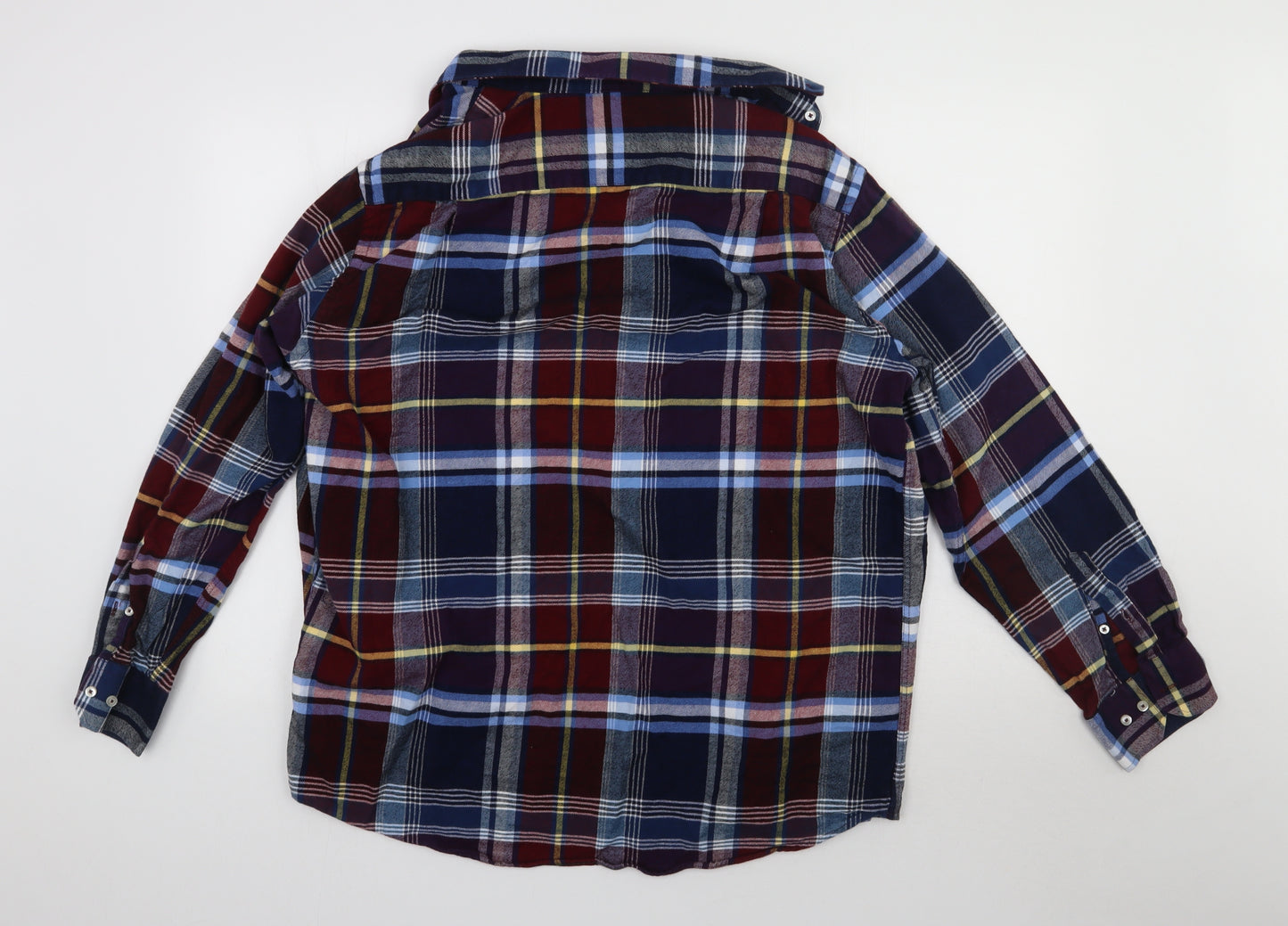 Ben Green Mens Blue Check Cotton  Button-Up Size XL Collared Button