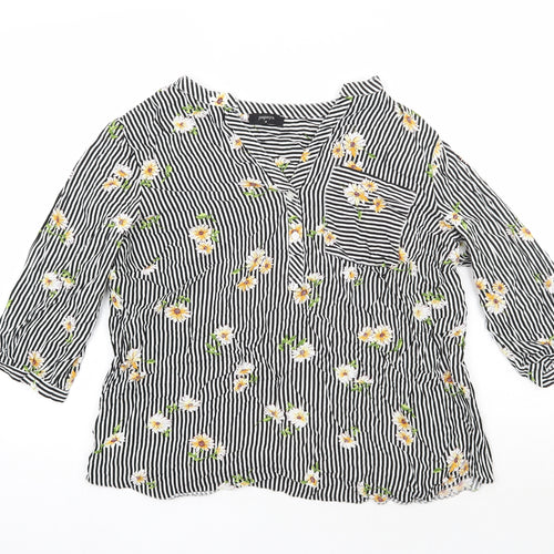 Papaya Womens Black Striped Viscose Basic Blouse Size 18 V-Neck - Floral