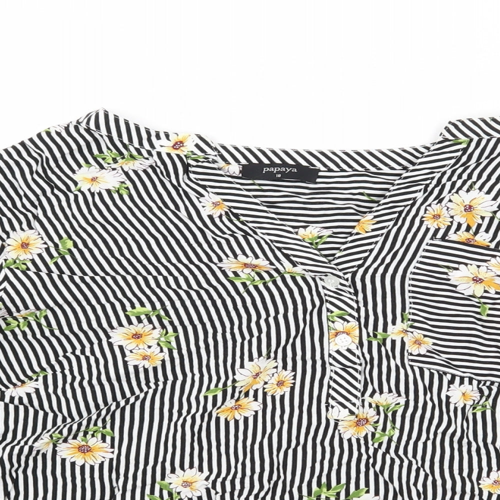 Papaya Womens Black Striped Viscose Basic Blouse Size 18 V-Neck - Floral