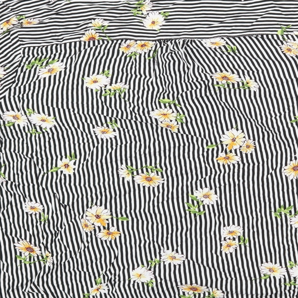 Papaya Womens Black Striped Viscose Basic Blouse Size 18 V-Neck - Floral
