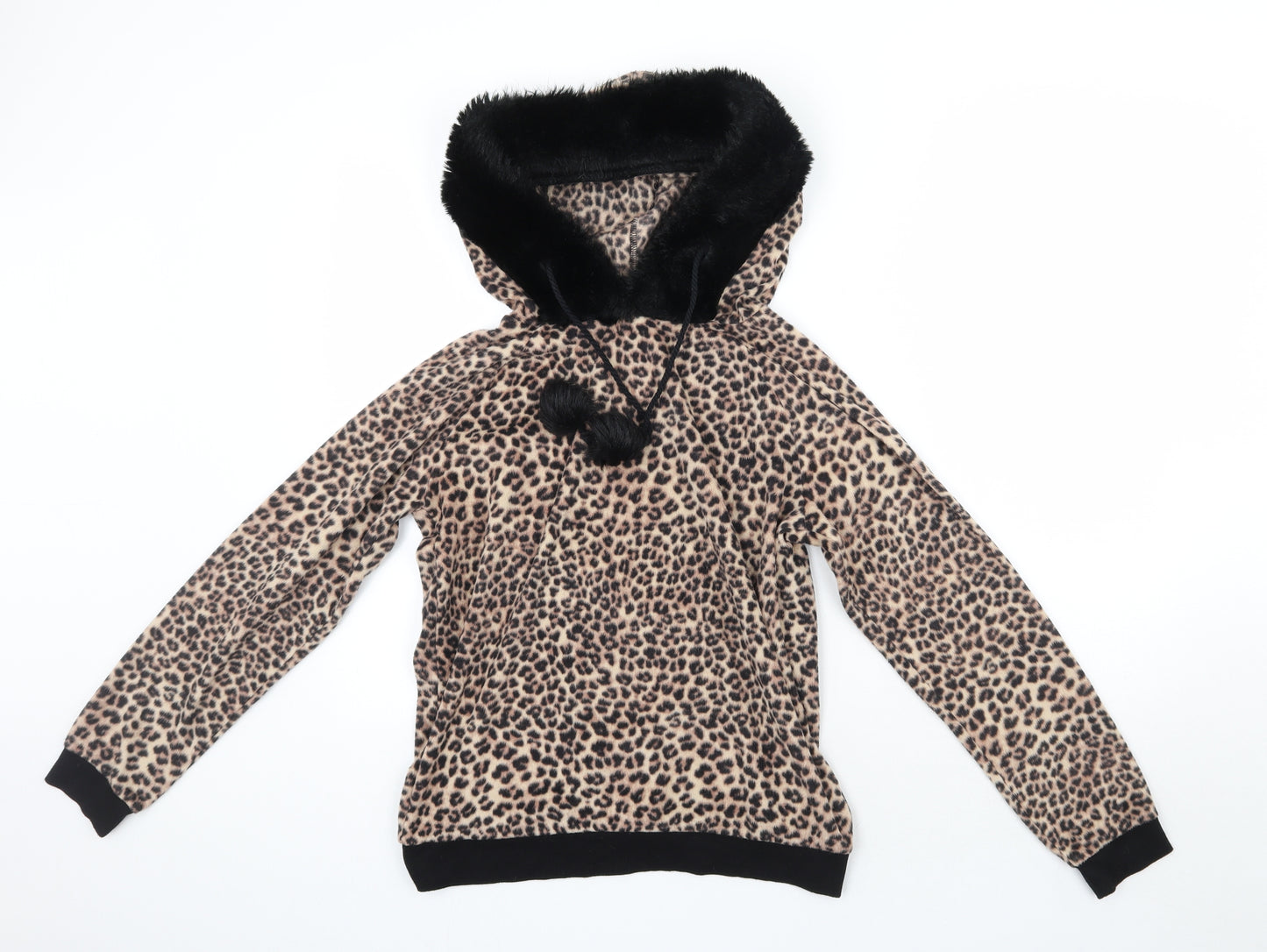 Marks and Spencer Womens Multicoloured Animal Print Polyester Top Pyjama Top Size 8  Drawstring - Faux Fur Collar Ears